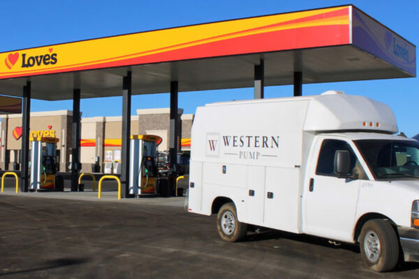 Gas station and a truck.