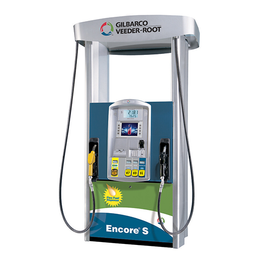 A Gilbarco Veeder-Root Encore S flex-fuel dispenser with dual nozzles for different fuel types