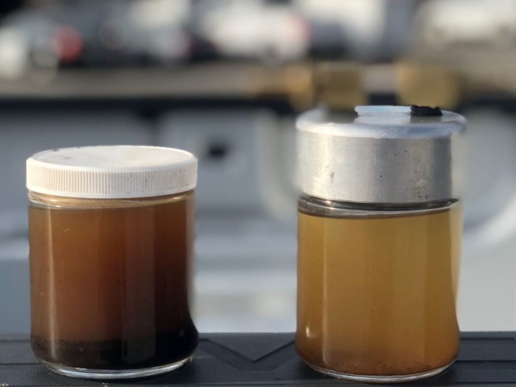 Dirty fuel samples pulled from an underground storage tank at a Municipality.
