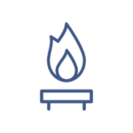 Icon of a flame outline, representing combustion and energy.