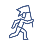 Icon of a character walking, representing movement or progress.