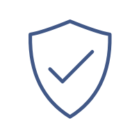 Icon of a shield with a check mark, representing security or protection.