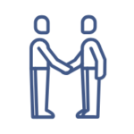 Icon of two figures engaging in a handshake, representing a transaction or partnership.