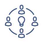 Icon of a gear with human figures integrated into the design, representing teamwork and collaboration.